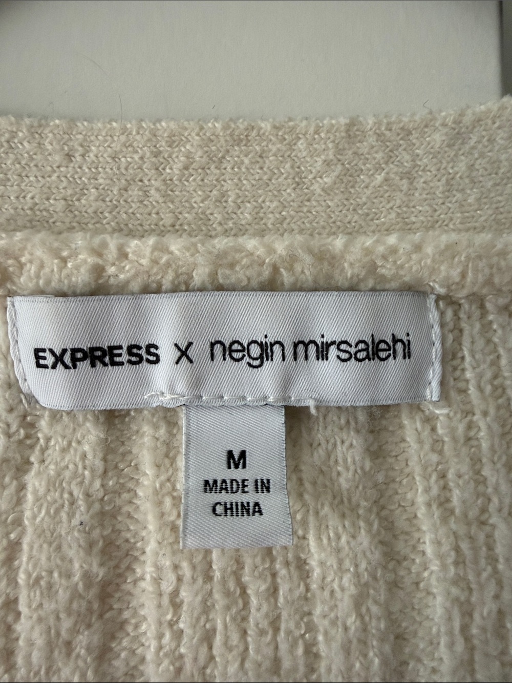Express Cream Ribbed V-Neck Button Front Cardigan - Picture 2 of 2